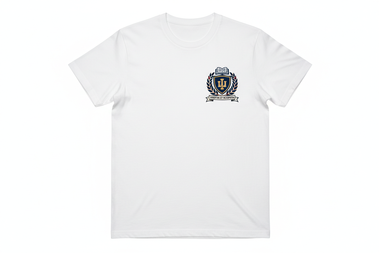 white t shirt with school logo